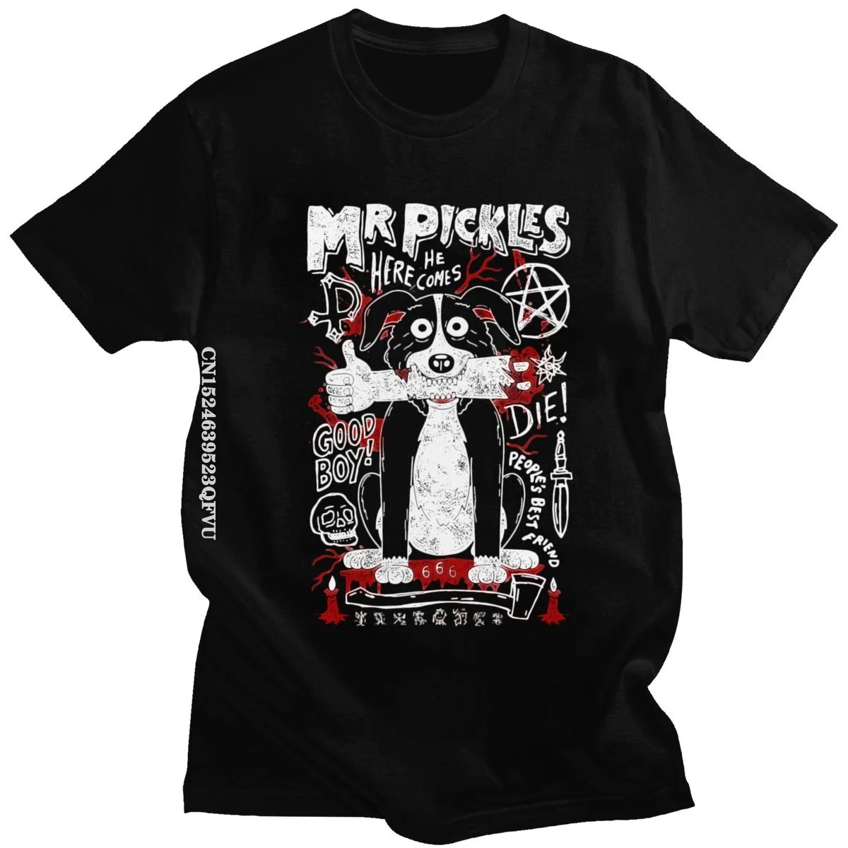 Mr Pickles Tshirts Men Pure Cotton Collie Dog T Shirt O-Neck Streetwear Mend Funny Tv Adult Adultswim Mature Dog Evil Satan Tee