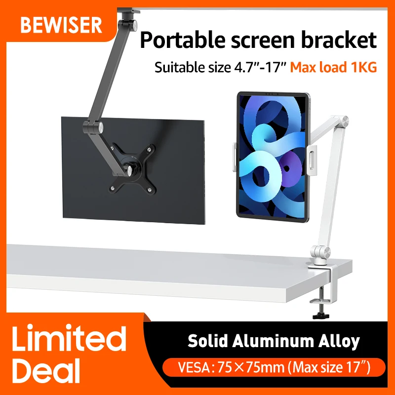 

Bewiser Portable Display Screen Stand Tablet Mount For 4.7"-17" Support 1kg Phone&iPad Desk Mobile Phones Holder For Live