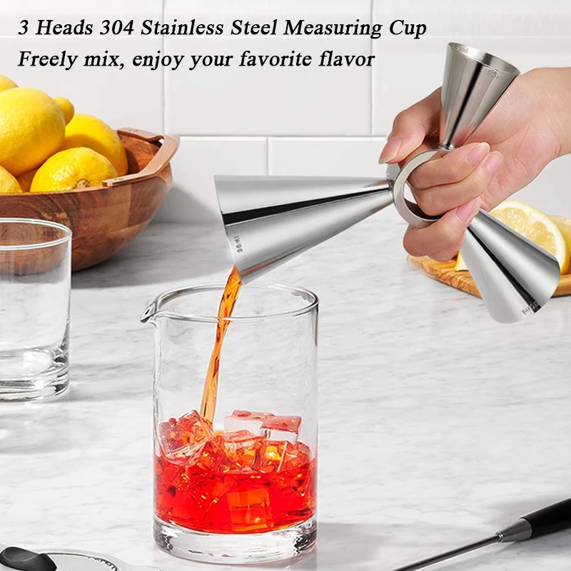 

3 in 1 Measure Cup Cocktail Measuring Cup 304 Stainless Steel Shot Drink Spirit Jigger Mixed Liquid Measure Cup For Bar Kitchen