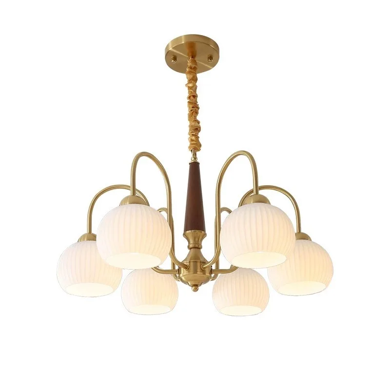 

Современная лампа для гостиной во французском стиле ретро, ваби из цельного дерева, люстра для столовой, спальни