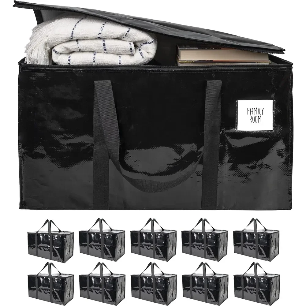 

Moving Bags 10 Black, Extra Large Heavy Duty Storage Bags Zippered Top Handles Wrap, Bag Totes For Storage Packing Bags