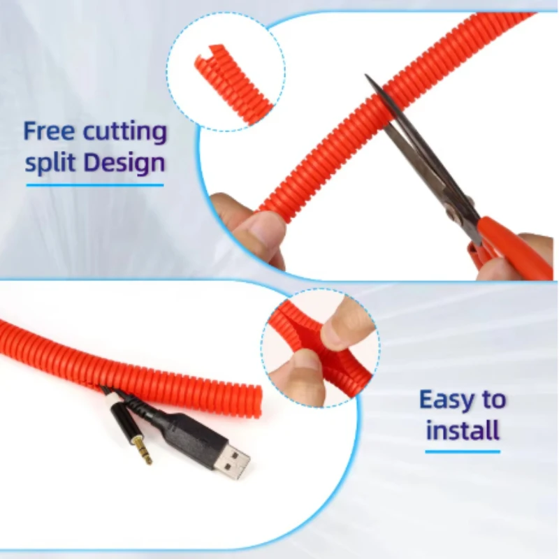 2/5/10m PP Insulated Corrugated Tube Open Mouth AD7.5-34.5mm for Wire Cable Harness Threading Protection Sleeving
