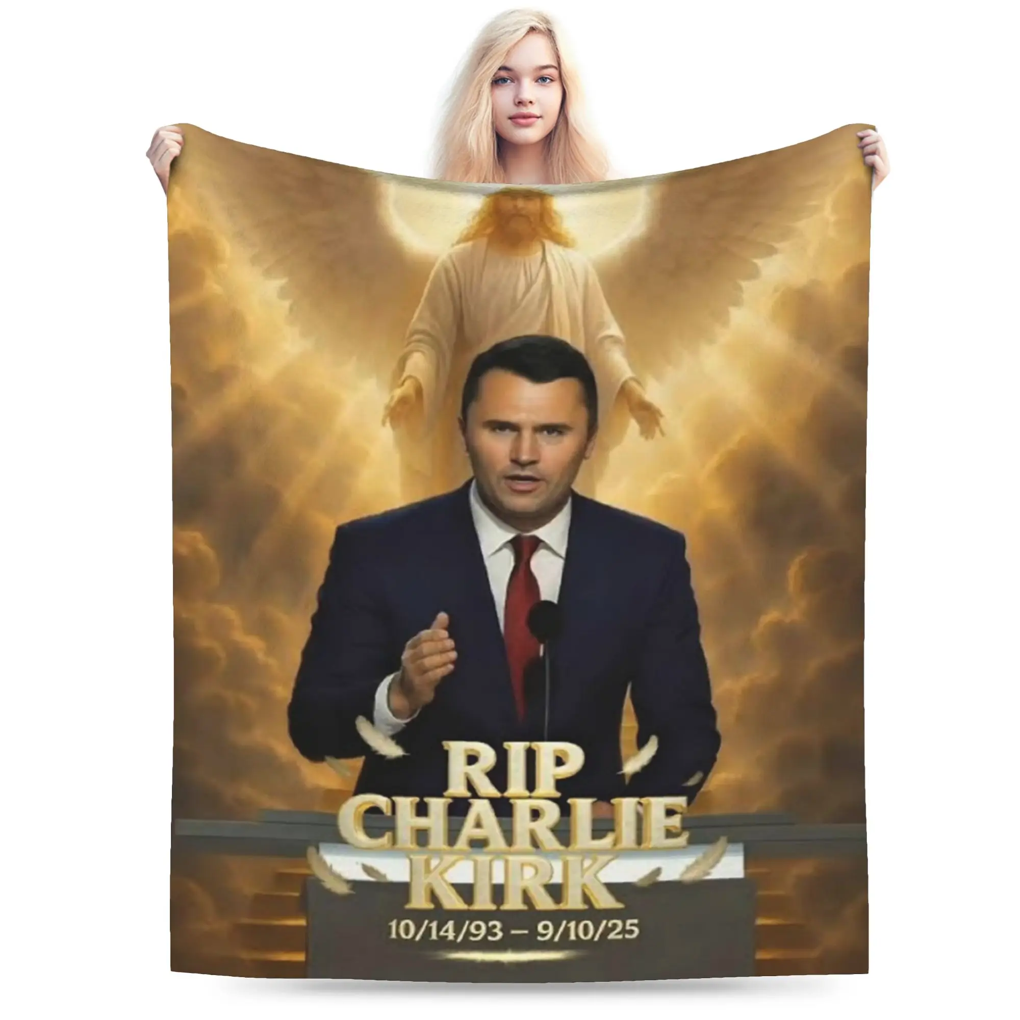 Super Soft Blankets Travel Car Charlie Kirk Rest In Peace Throw Blanket Pattern  Bedspread For Bedroom