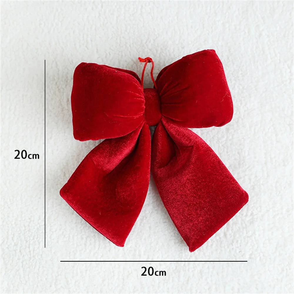 Christmas Bow Decoration Velvet Red Bow Knot Baubles Hanging Ornaments DIY Xmas Trees Pendant For Holiday Home Party Decorations