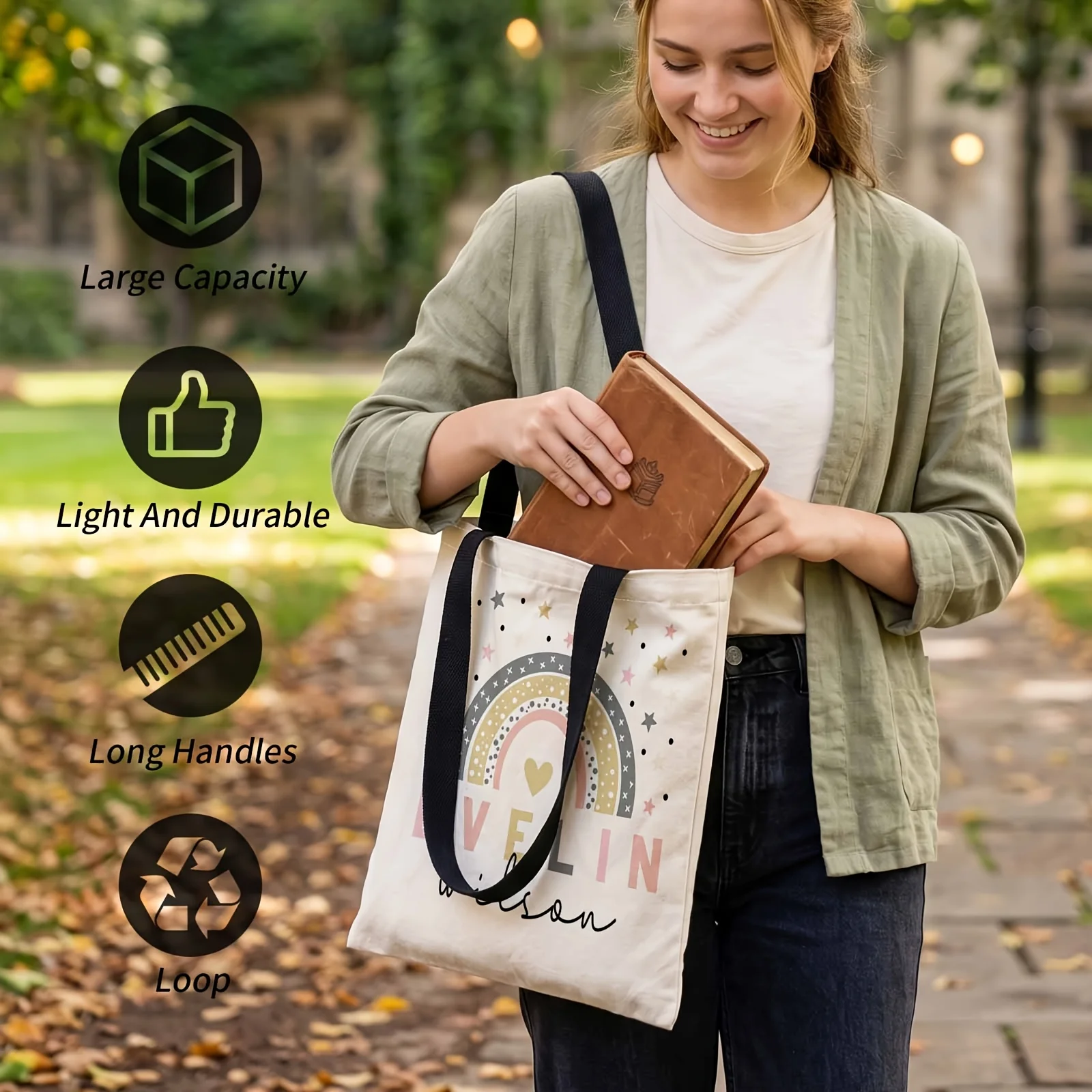 2D Printed Handbag with Evelin'S Rainbow Stars Pattern, Reusable Fashion Shoulder Bag Shopping Tote Bag Suitable for Shopping Of