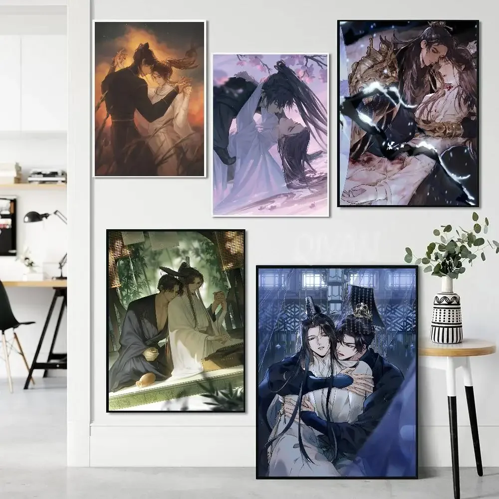 The Husky And His White Cat Shizun Anime Poster Waterproof Wall Art Sticker For Bar Vintage Room Decor High Quality Print Gift
