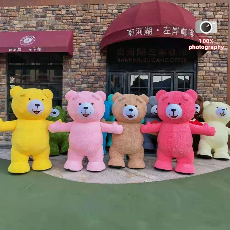 Simpatico orso colorato gonfiabile costume della mascotte bambola del fumetto abiti per adulti bella abbigliamento cosplay attività di carnevale di Halloween