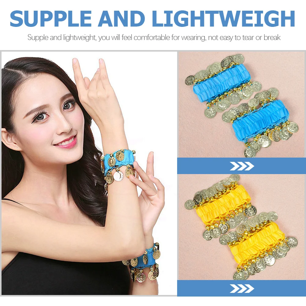 กำไลข้อมือเต้นรำแบบ 2 ชิ้น ประดับพู่เหรียญ สำหรับผู้หญิง น้ำหนักเบา สวมใส่สบาย เหมาะสำหรับการเต้นรำแบบเบลลี่แดนซ์