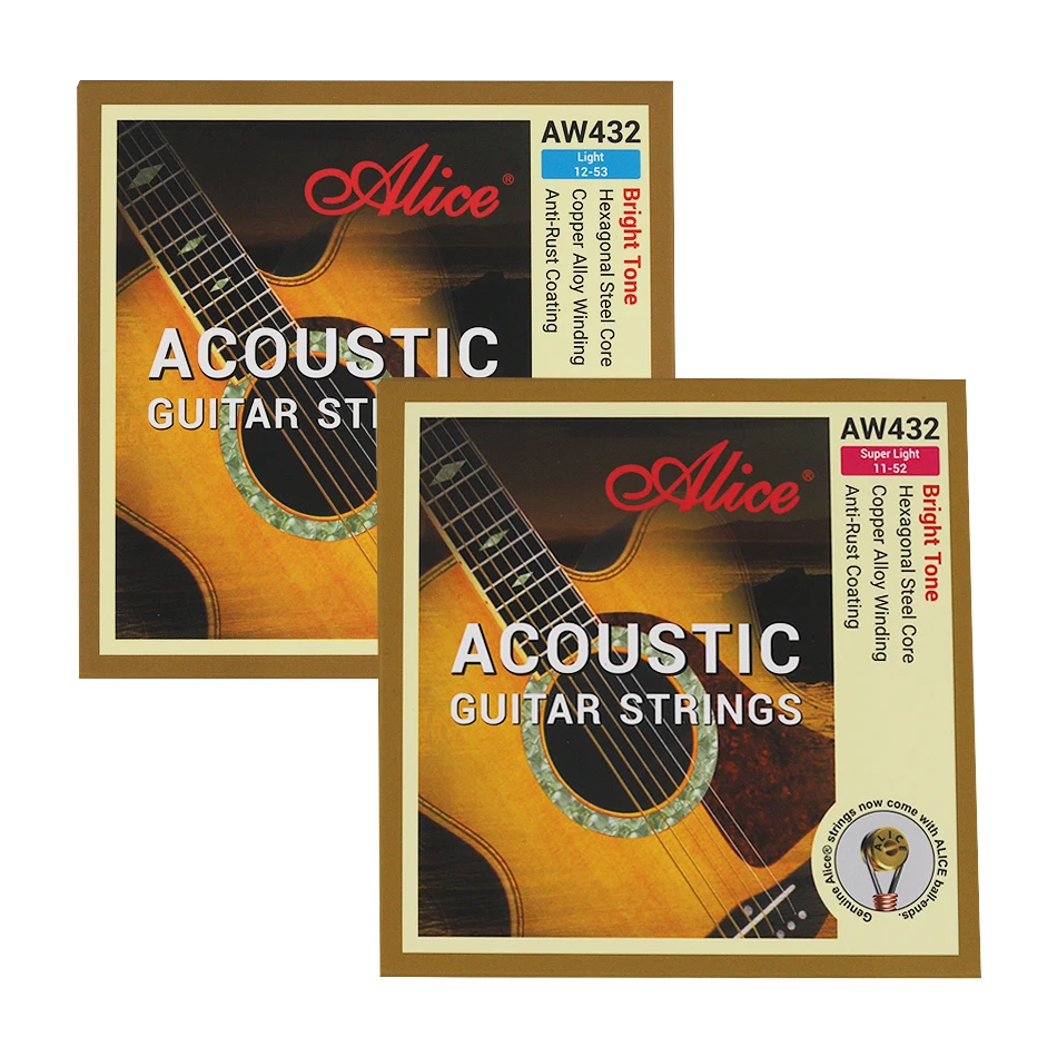 Alice AW432 Acoustic Folk Guitar Strings 011-052,012-053 Hexagonal Steel Core Copper Alloy Winding Anti-Rust Coating