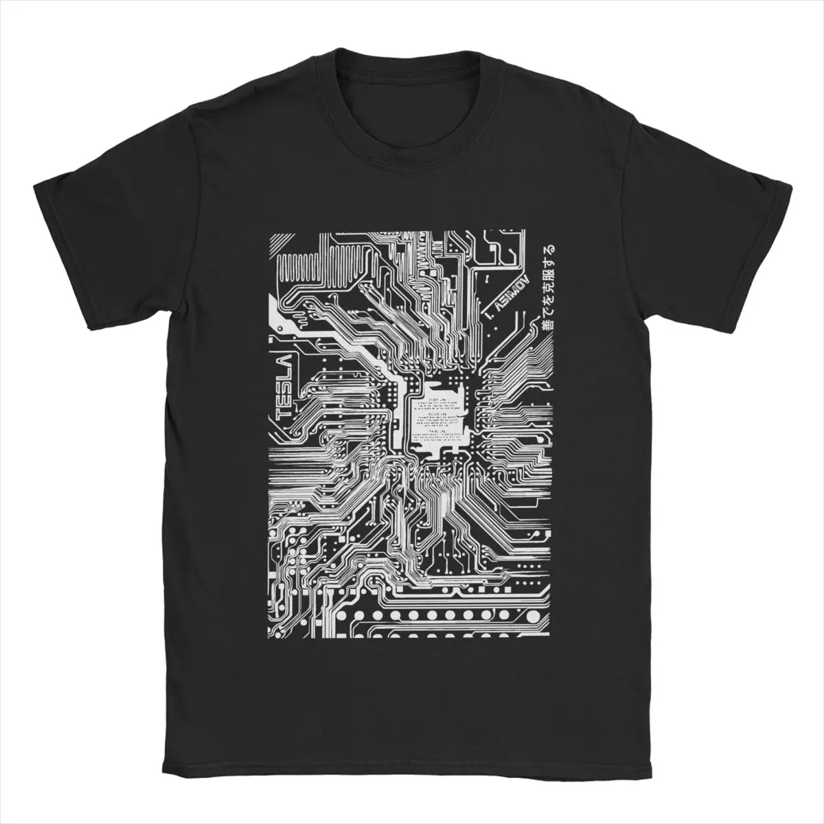 Men's White Computer Electronic Circuit T Shirt Asimov Tribute Cotton Tops Cool Short Sleeve Crewneck Tee Shirt Original T-Shirt