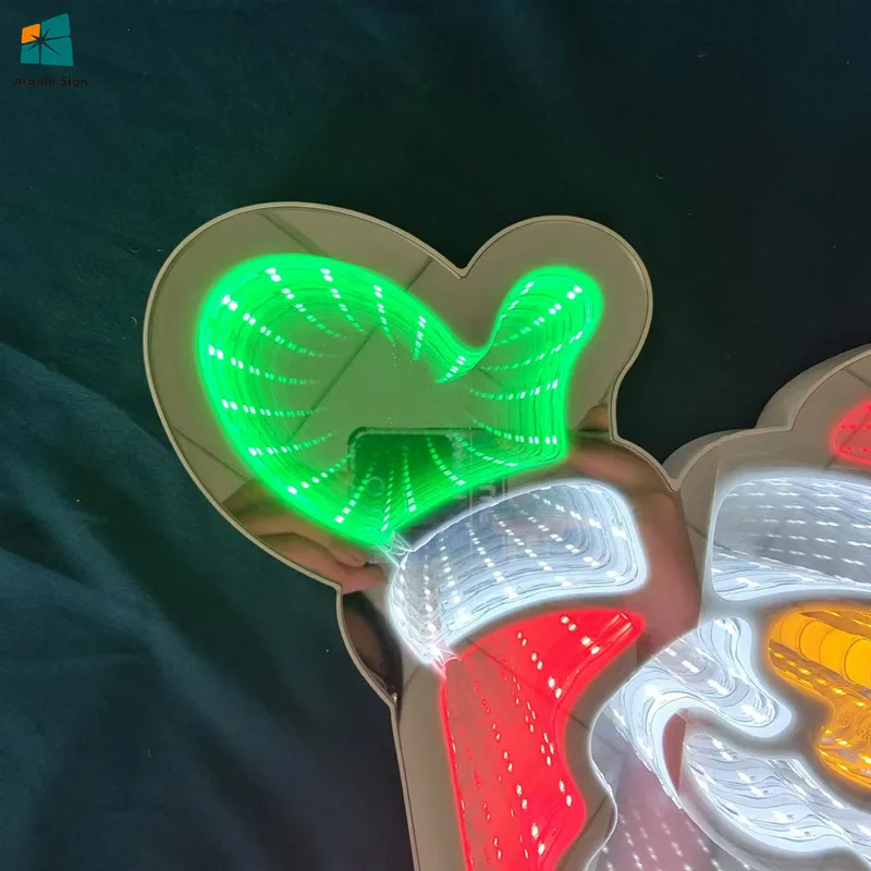 Santa Claus Infinity Mirror LED Sign Christmas Decoration Glass Letter Sign for Shop Signage