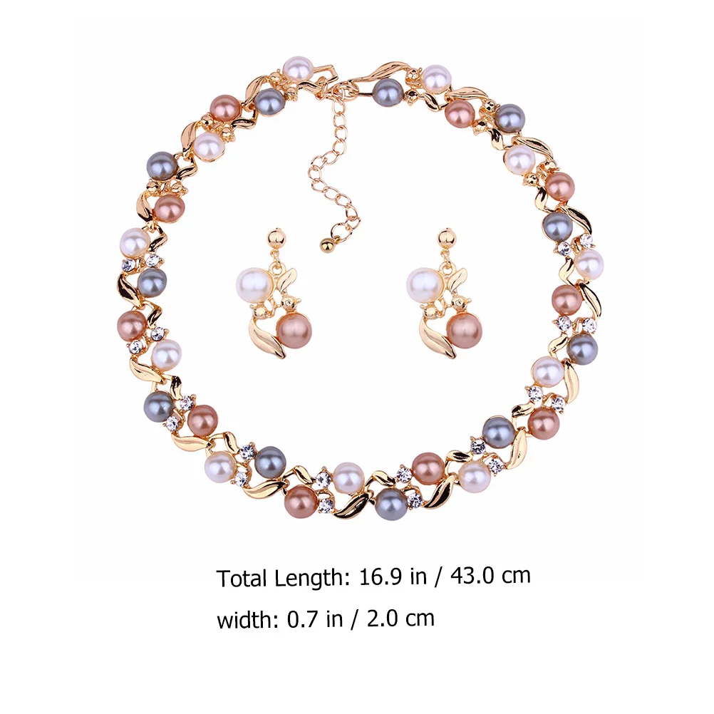 

1 Set Pearl Necklace Earring Alloy Jewelry Set Red Rhinestone Bride Chic Accessories Lightweight Durable High Smoothness