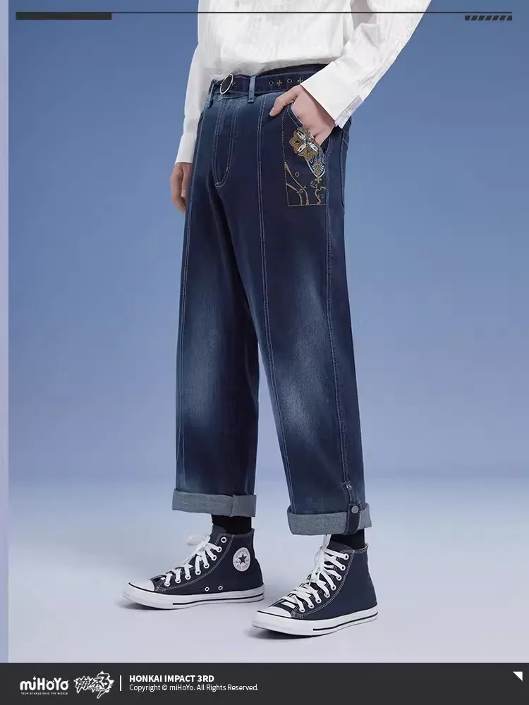 [Genuine] Game Honkai Impact 3RD Jade Knight Anime Character Lisushang Cosplay Wide Leg Jeans Halloween Fashion Dress Up