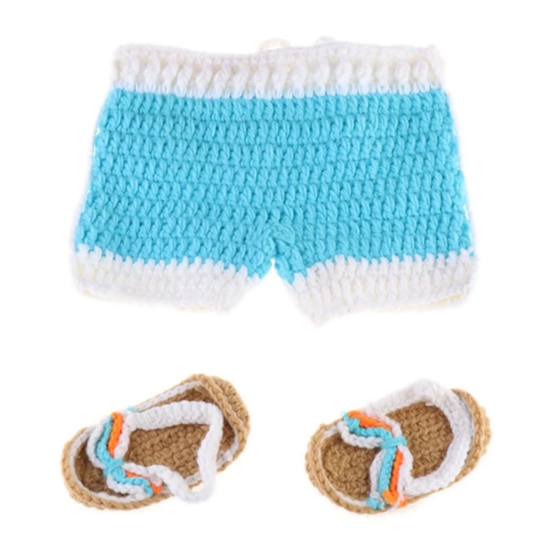 Knitted Short Pants with Shoes Baby Hundred Days Photography Clothing Baby Cooling Dressing Newborn Photography Props