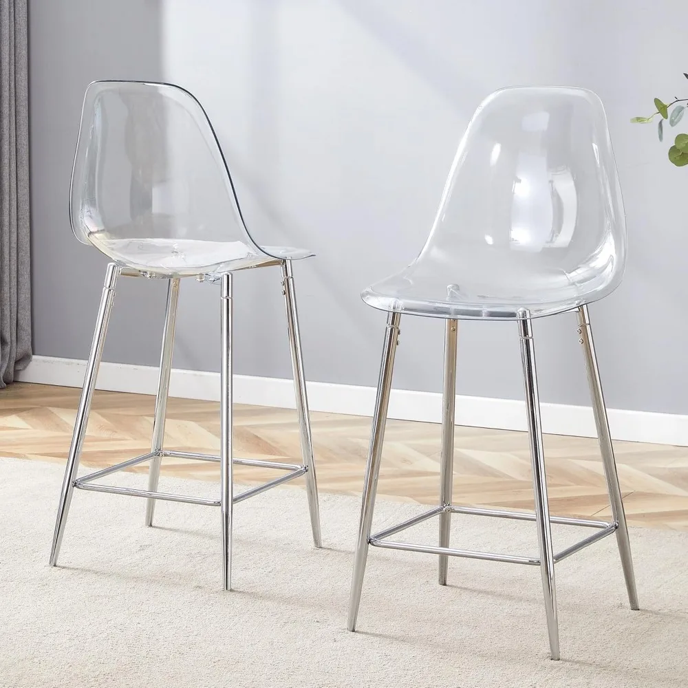 Counter Height Bar Stools Set of 2, Clear Bar Stools for Kitchen Island Set of 2, Transparent Acrylic Barstools with Metal Brack