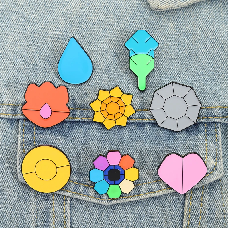 Kanto Emaille-Anstecknadeln, niedliche Cartoon-Broschen, Wassertropfen, Sonne, Donner, Stein, Herz, Regenbogen-Abzeichen, lustiges Spiel, Schmuck, Geschenk für Freunde