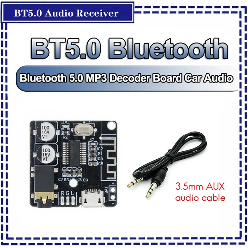 BT5.0 penerima Audio + AUX kabel Audio Kit, modul papan Amplifier Audio Speaker mobil Lossless dekoder Bluetooth MP3