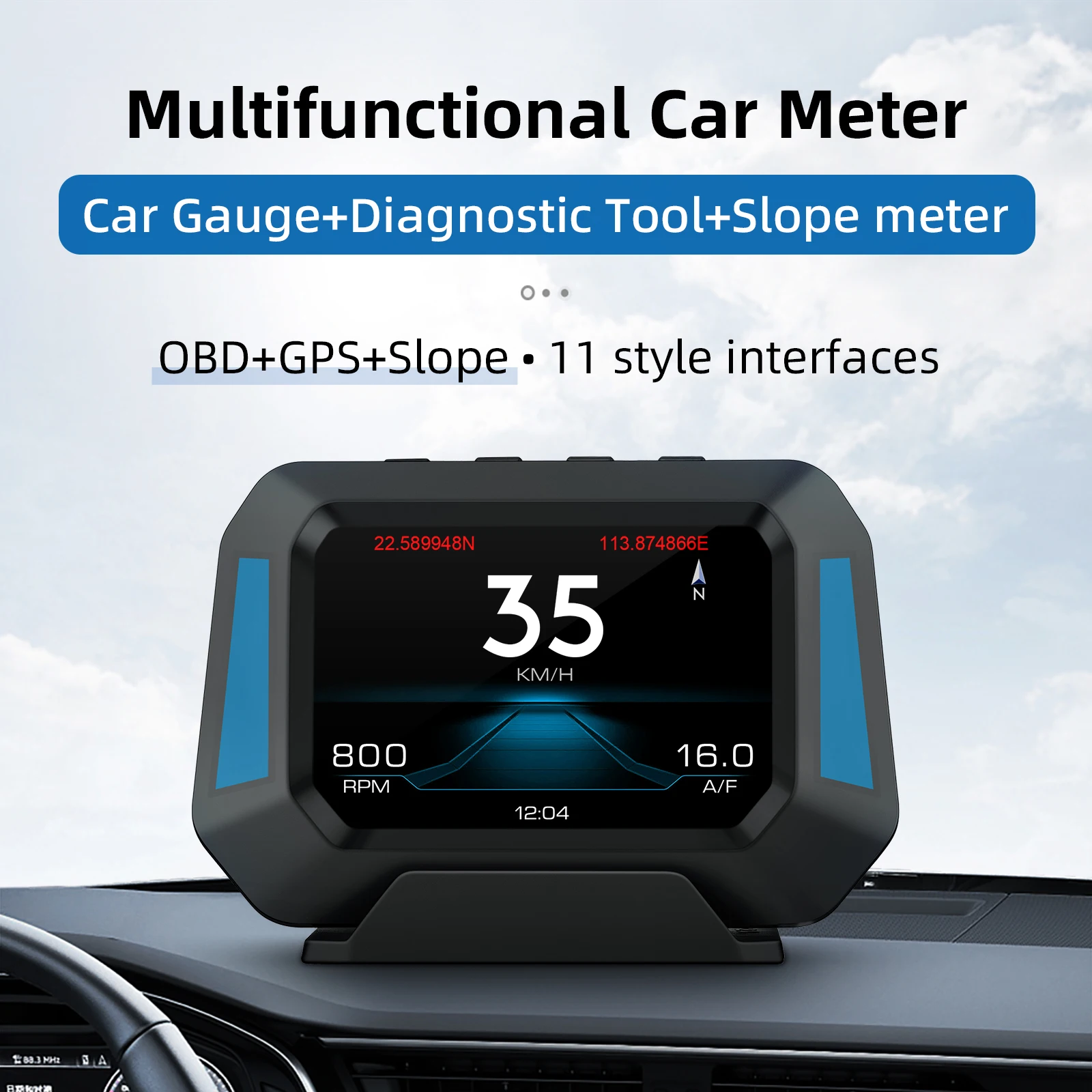

P21 Car HUD Gauge Diagnostic Tool Slope Meter OBD GPS Inclinometer Car Head Up Display Multifunctional Vehicle Meter Speed volt