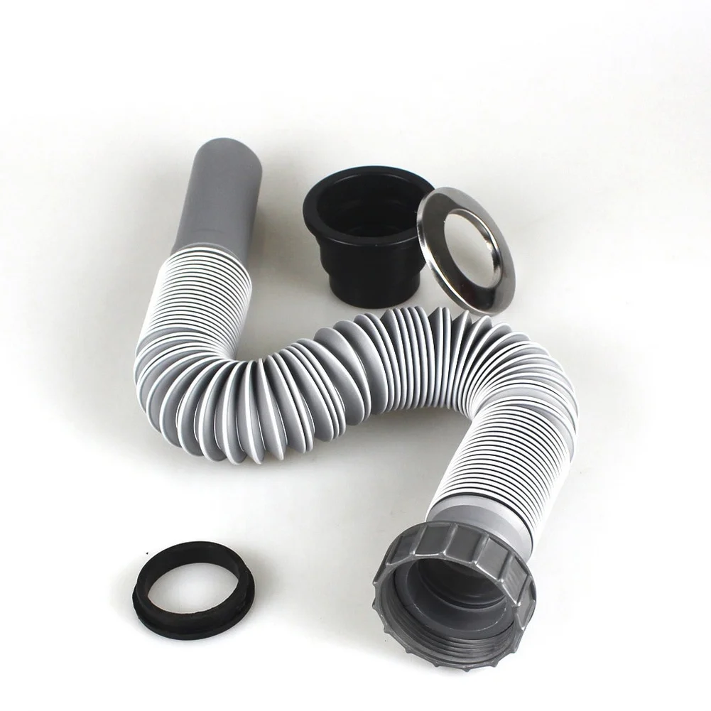 Adjustable Telescopic Kitchen Sink Drain Hose 320-830mm PVC PP High Temp Resistant Pipe With Anti-Insect Stopper For Bathroom