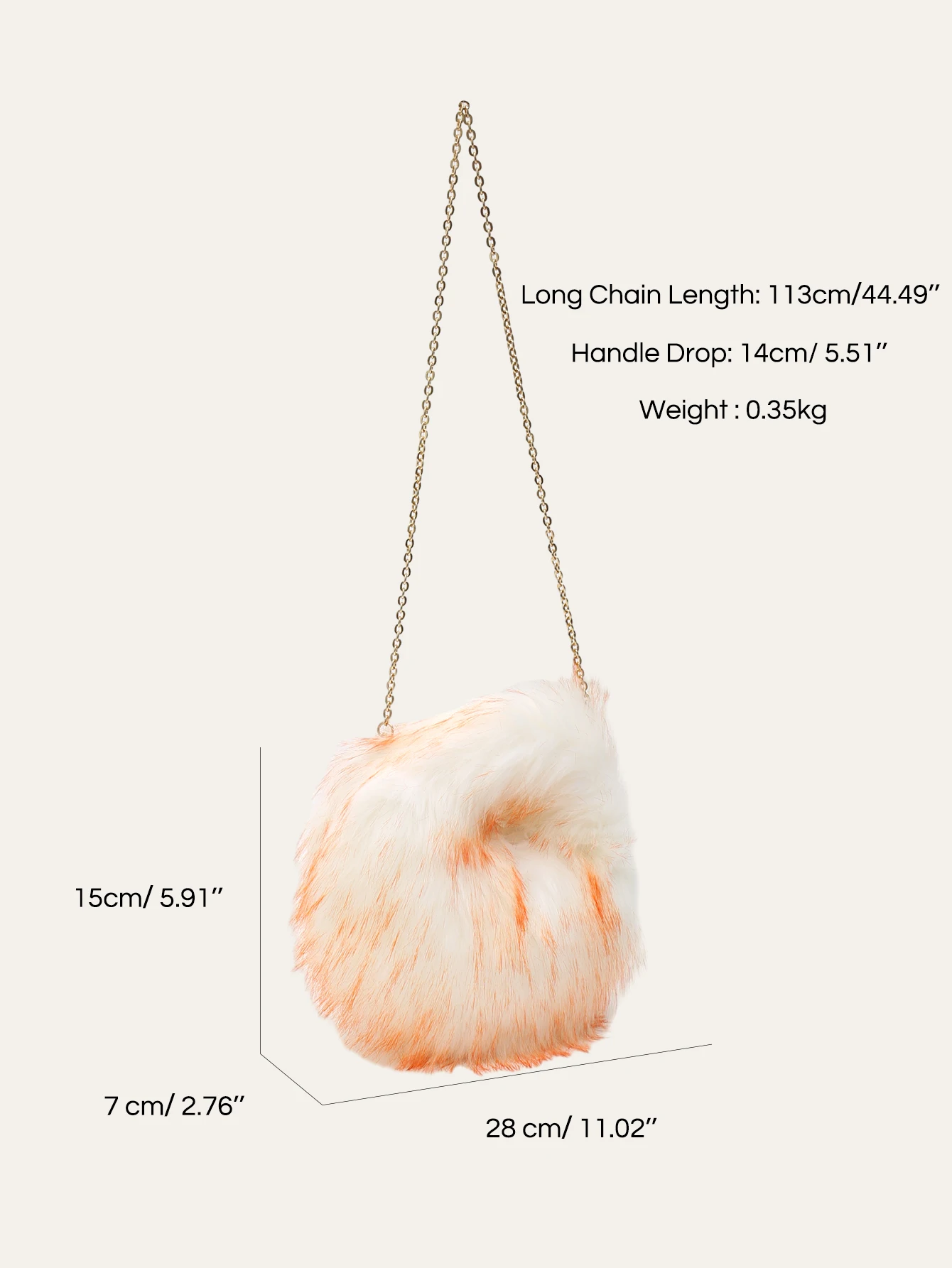 CEZIRA Small Cute Soft Fluffy Faux Fur Plush Round Top-handle Bag for Women Metal Long Chain Cross body Shoulder Handbag Fashion