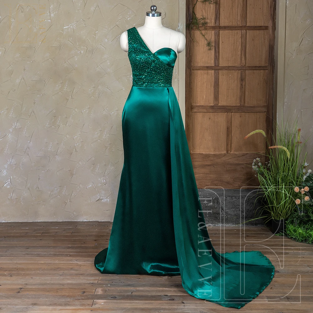 

Emerald Green Satin Elegant Dress Women for Wedding Party Dresses One Shoulder Mermaid Bridesmaid Dress Woman Weddings Evening