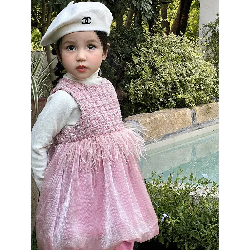 

2025 Newborns Baby Dresses Sets for Girls Children's Elegant Dress for Birthday Winter Infants Knitted Sweater Plaid Vestidos