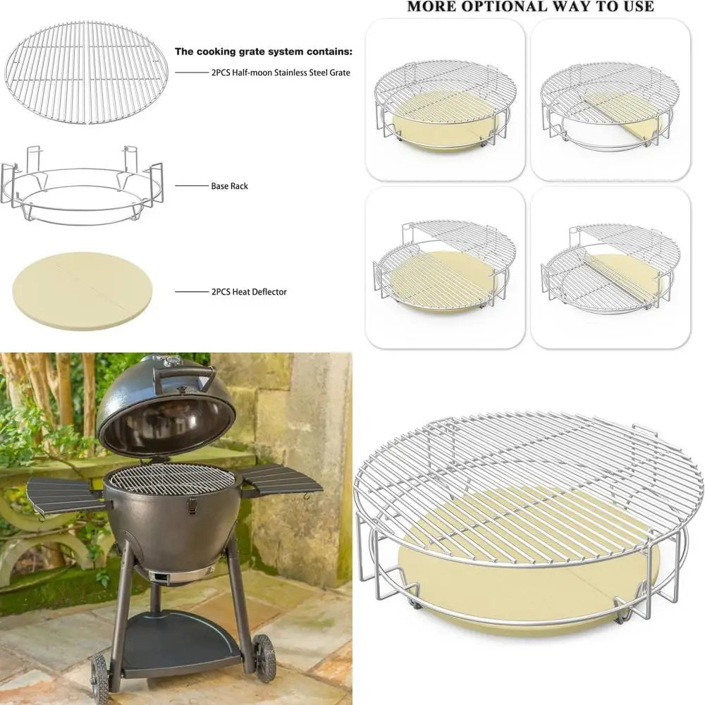 

Flexible BBQ Grilling Rack with Heat Deflector, Compatible with Char-Griller AKORN and Kamado Charcoal Grills