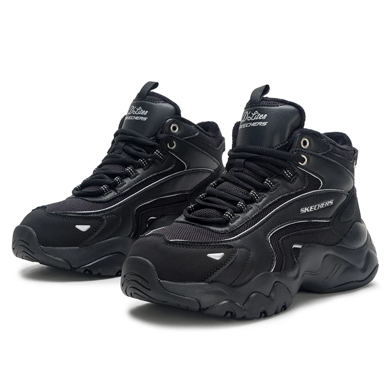 

Женские кроссовки Skechers на флисовой подкладке, модная обувь с пандой, обувь для папы на толстой подошве, увеличивающая рост, удобная теплая повседневная обувь с низким берцем 168015-Bbk