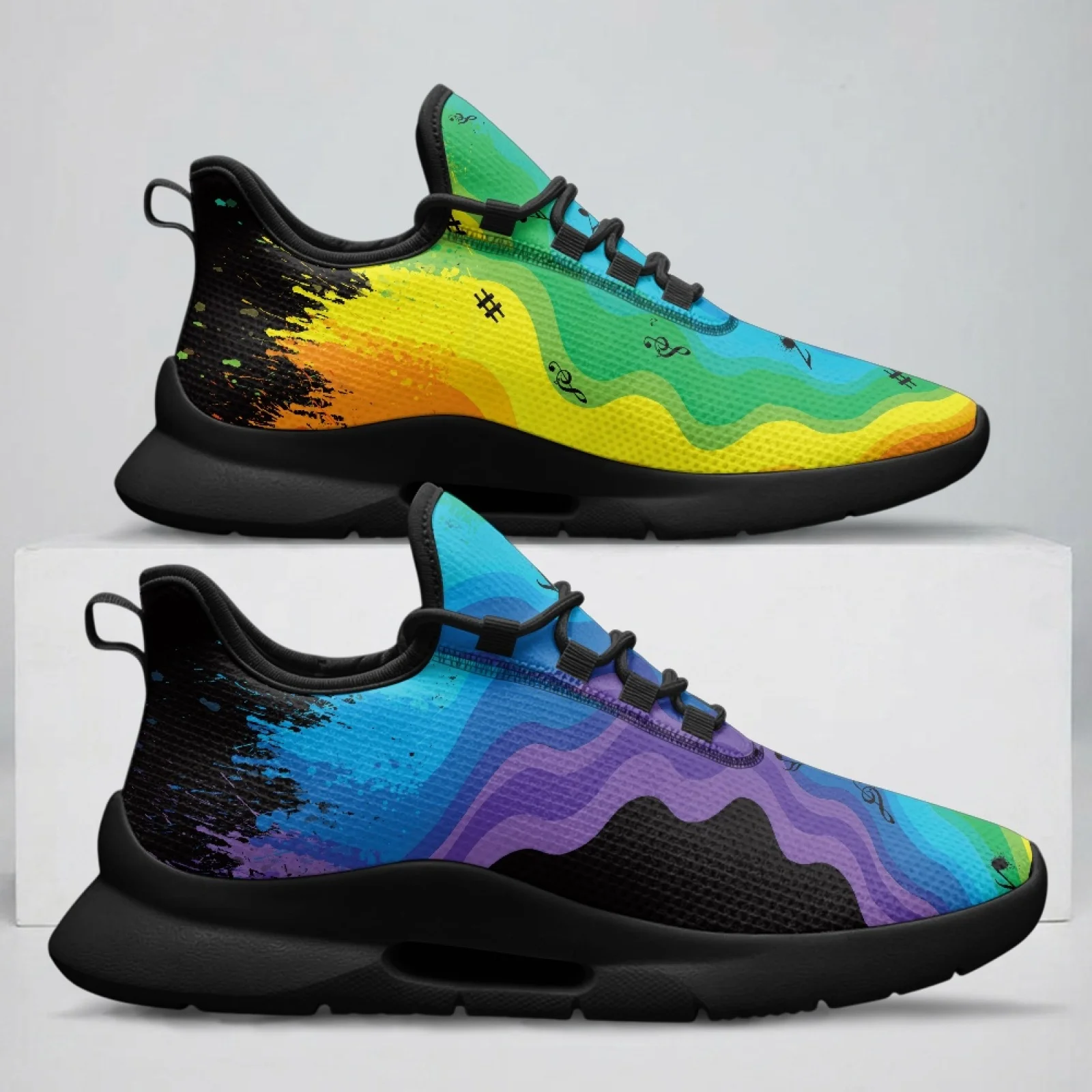 PENSTROLL Mesh & EVA Lightweight Mens Sneakers Versatile Stylish Footwear for Students Running Rainbow Music Pattern