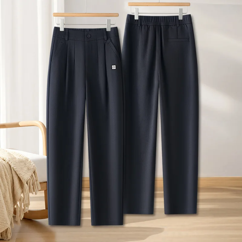 سراويل كاجوال نسائية باللون الأبيض الفاتح، سراويل حريم بطيات عالية الخصر للخريف الجديد، مقاسات آسيوية، سراويل مطاطية باللون الأزرق الداكن، S-XXXL.