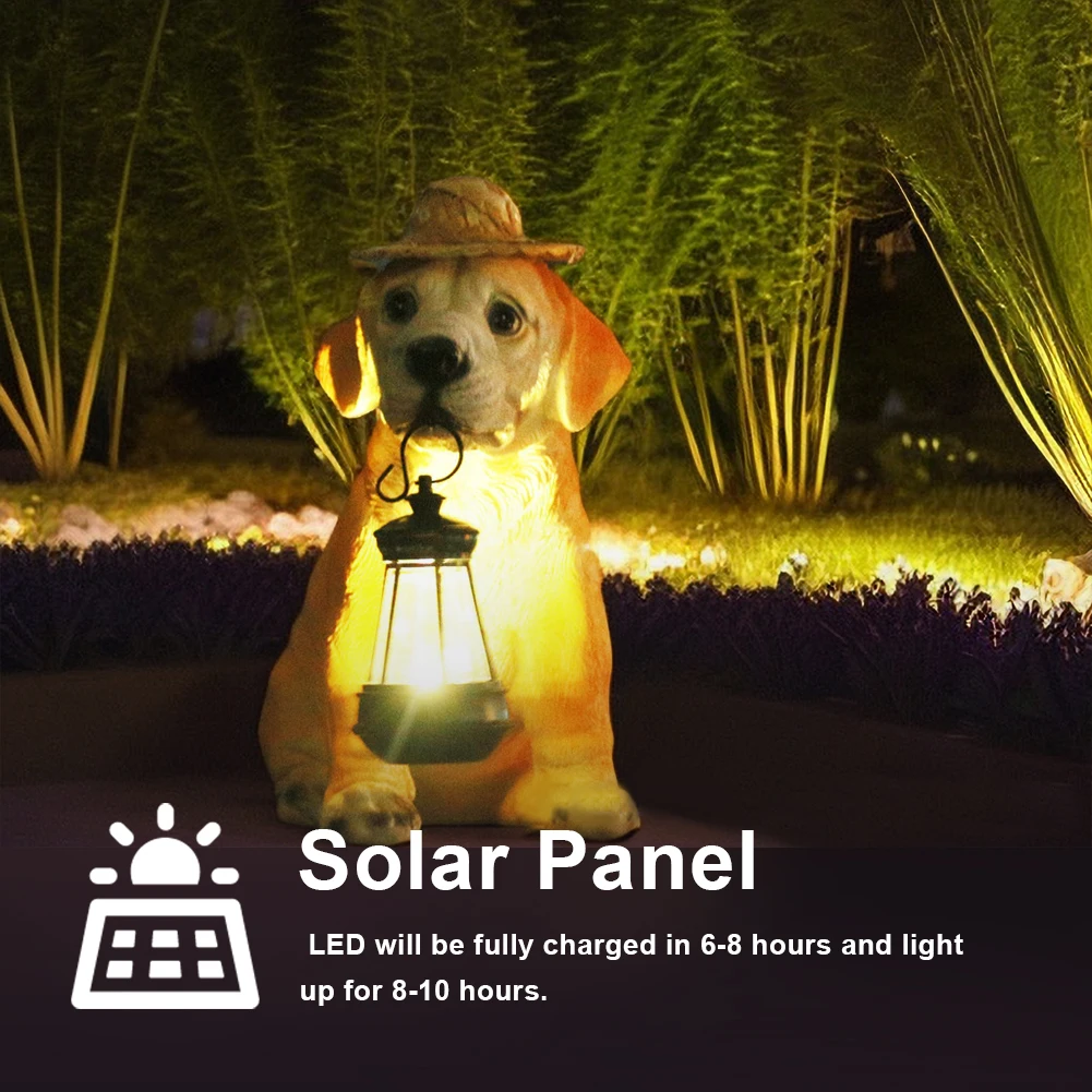 Solar Simulation Dog Light Outdoor Waterproof Resin Dog Statues Led Night Lights For Pathway Yard Garden Patio Balcony Decor