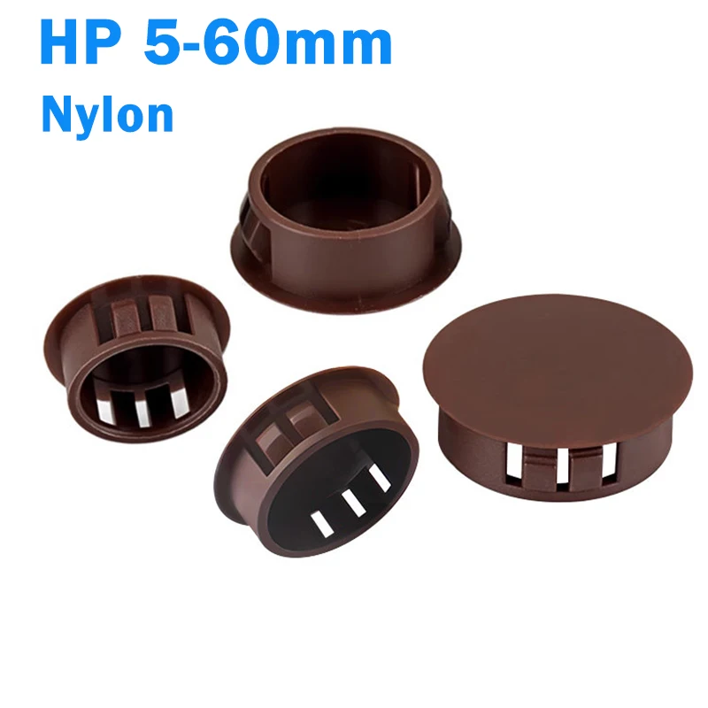 Brown 5-60mm Plastic Plugs Snap on Hole Plug Nylon Blanking End Caps Wall Cable Desk Covers Locking Plugs Tube Pipe Inserts