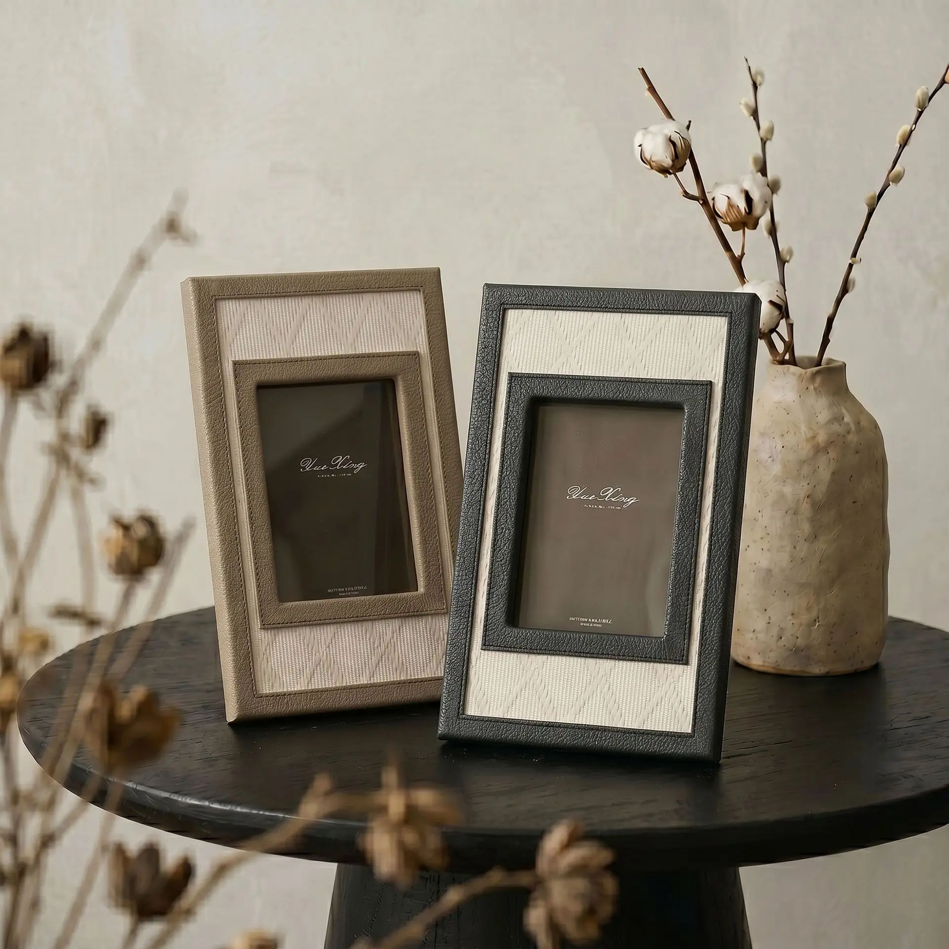 Modern high-end woven leather photo frame B & B bedroom bedside table study home decoration