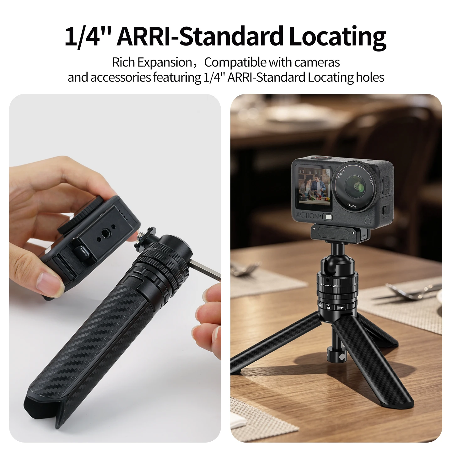 Ein-Klick-Öffnung Mini-Stativ 22mm Kugelkopf ARRI Positionierungsadapter 1/4 Schraube für GoPro Insta360 DJI Action Desktop Vlog Halterung – Detail 6