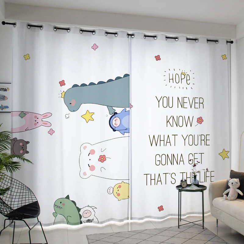 Cartoon Animal Zoon Elephant Lion Dinodaur Girls Window Curtains For Kids Bedroom Living Room Bathroom Kicthen Door Home Decor