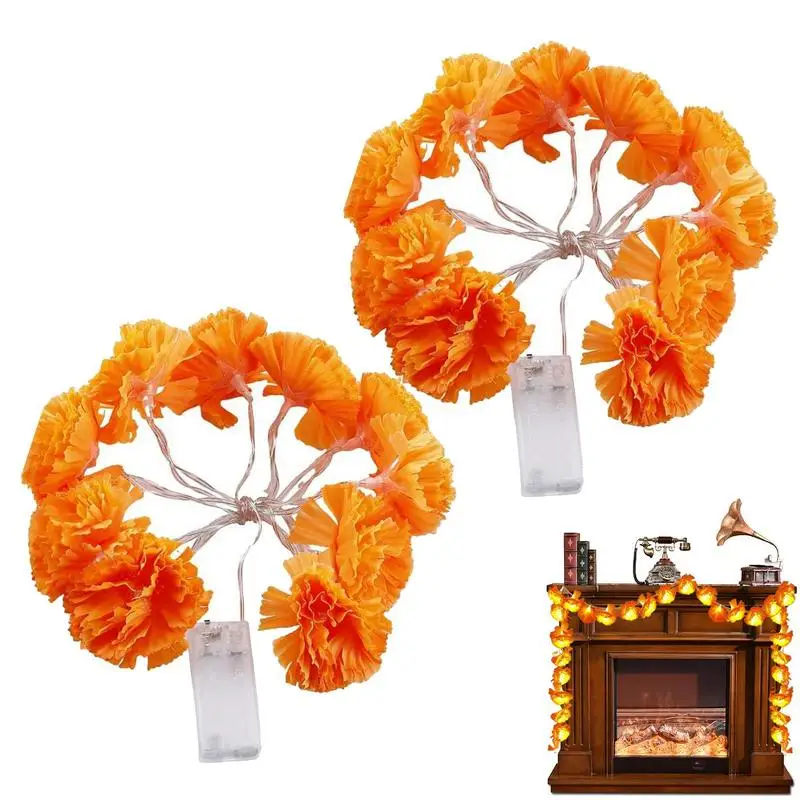 

Marigold Garland String Lights Lighted Artificial LED Marigold Day Of The Dead Decorations Diwali Decorations For Home Battery