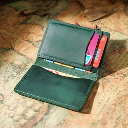 AIGUONIU Credit ID Card Holder Vintage Design Crazy Horse Leather Customized Business Men Women Wallet