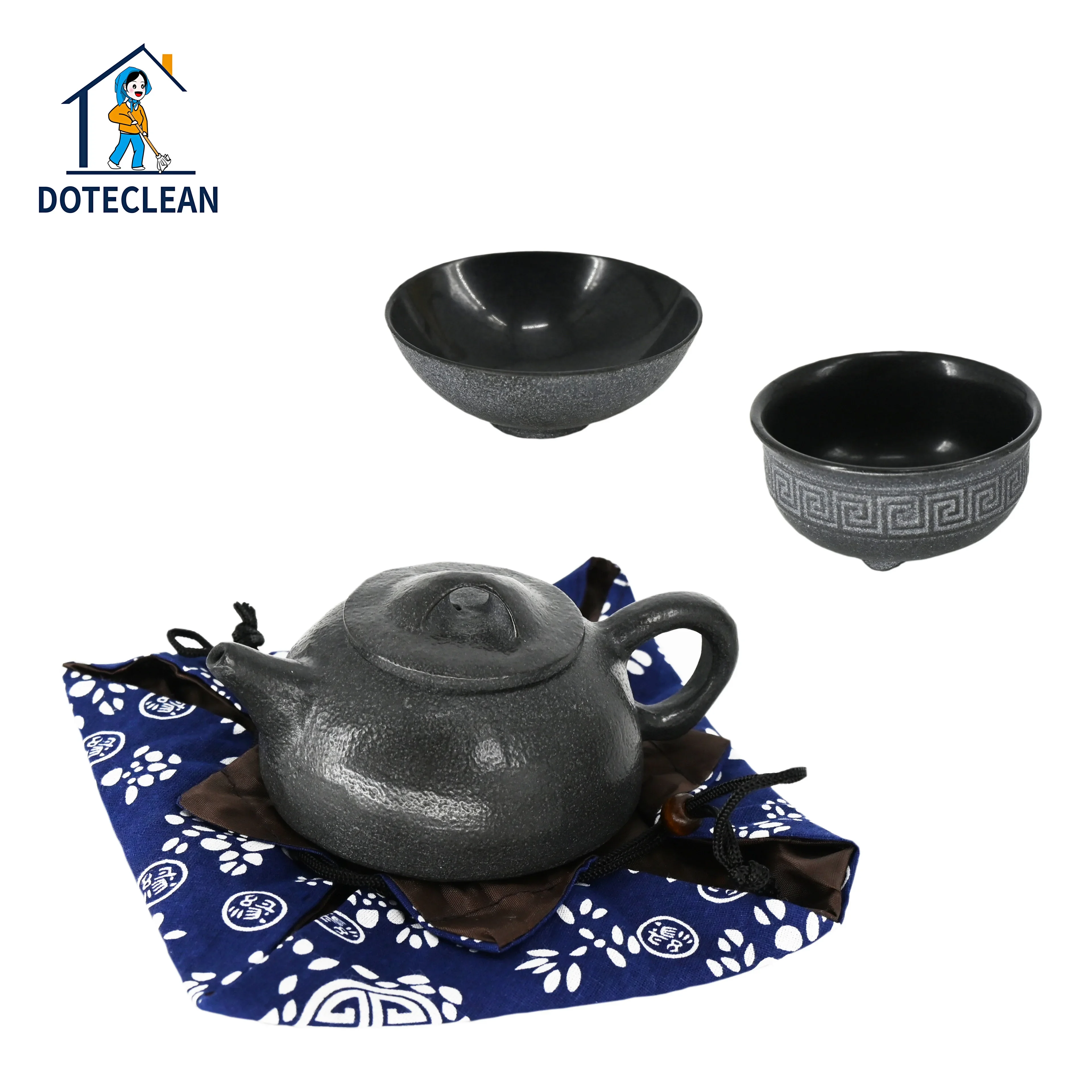 Best Selling Chinese Hand Carved Creative Natural Black Stoneware Ceramic Customized Cup Teapot Set For Drinking