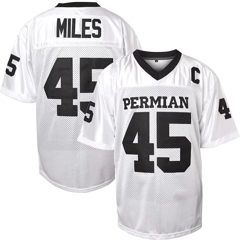 Film PERMIAN # 45 MILES Fußballtrikot für Herren, amerikanische Rugby-Kleidung, Oberteile, atmungsaktiv, schnell trocknend, genähte Fußballtrikots für Herren – Detail 2