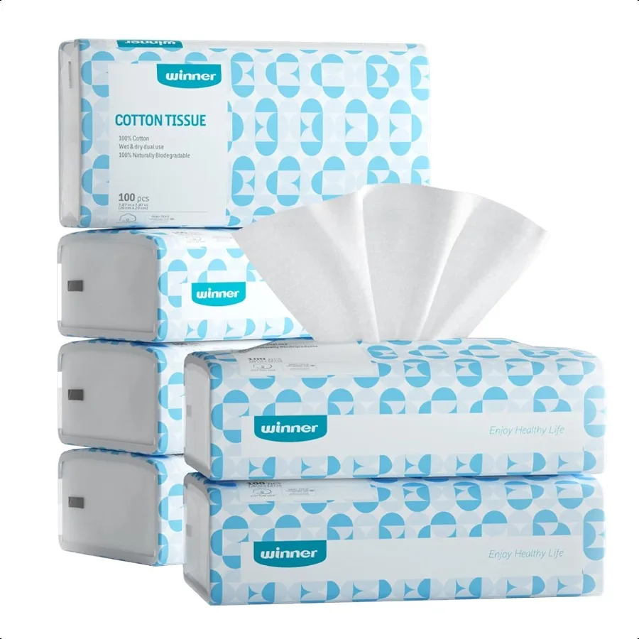 

Winner Soft Face Towels 100 USDA Biobased Facial Towels Unscented Cotton Tissues for Sensitive Skin OEKOTEX Certified Face Towe