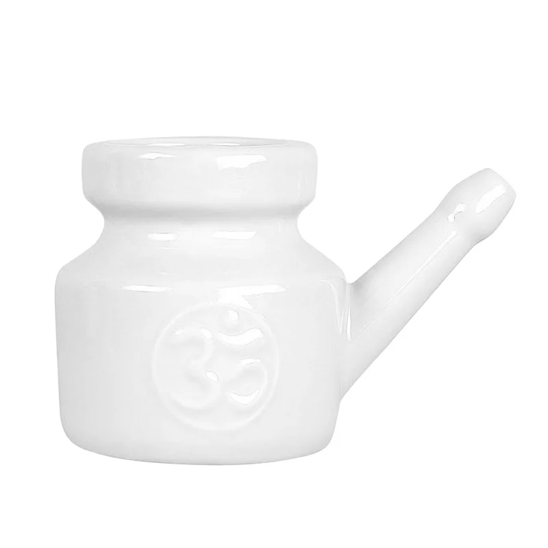 Panela cerâmica de limpeza nasal para lavagem nasal, lavagem do nariz, panela de limpeza do nariz, bicas duráveis, branco, homens e mulheres, 350ml