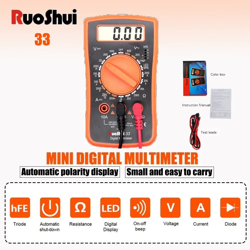 

High-Accuracy Mini Digital Multimeter 600V/10A Voltage Tester With 1999-Digit Display Transistor Tester Intelligent Burn Prevent