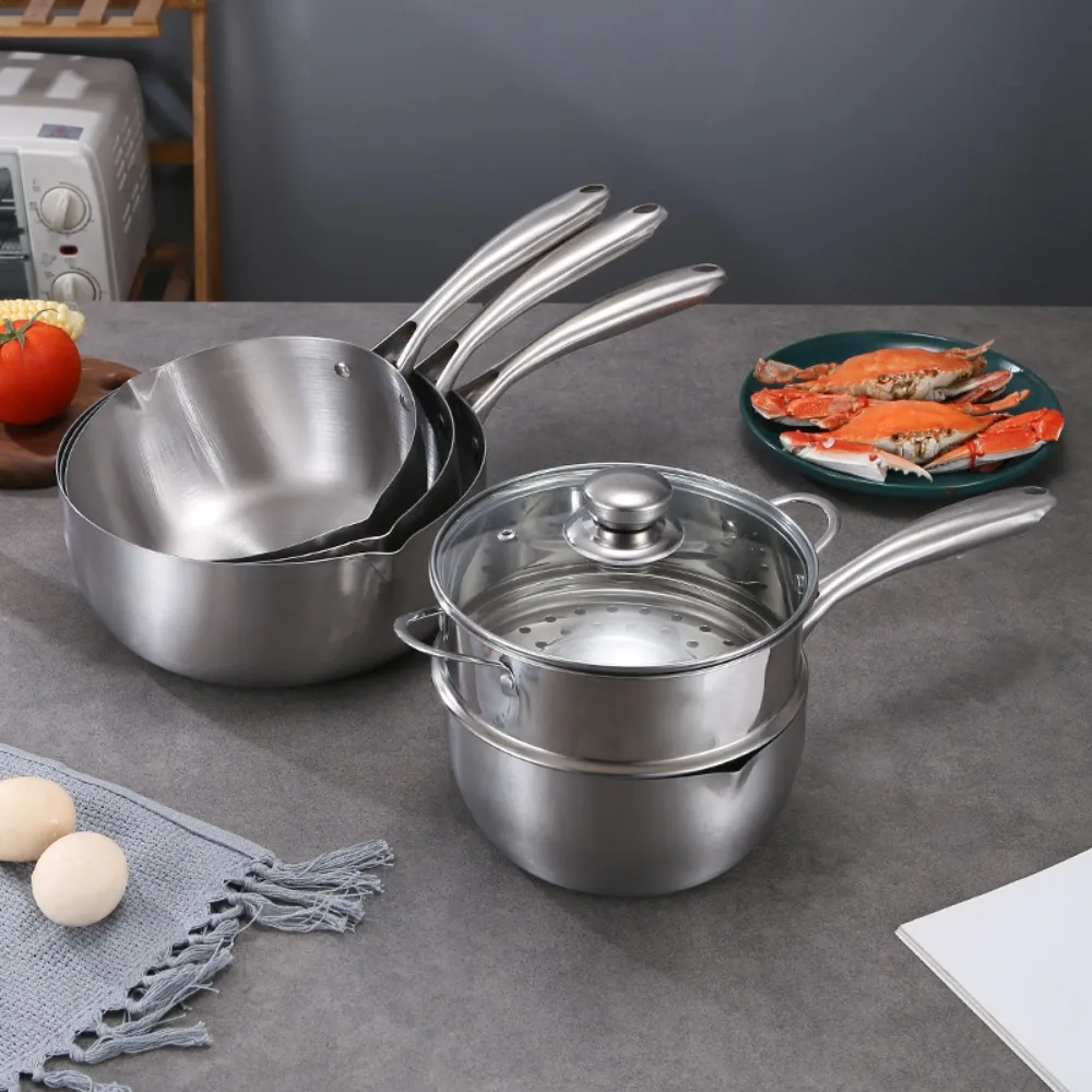 With Glass Lid Stainless Steel Saucepan Flat Bottom with Marking Soup Pot No Coating Fast Heat Stew Pot Induction Cook-top