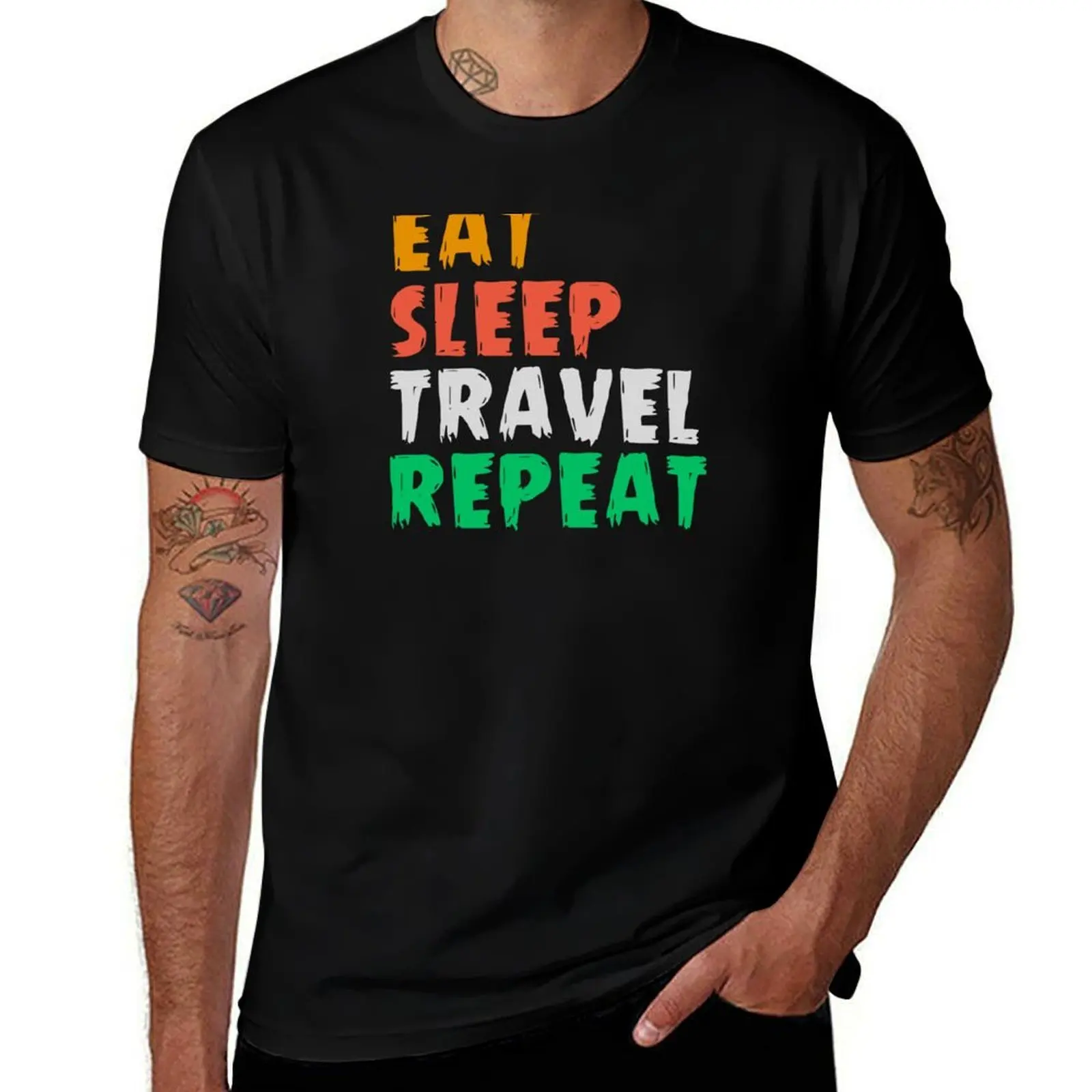 

Eat Sleep Travel Repeat T-Shirt funny gifts summer clothes oversized heavyweight t shirts for men