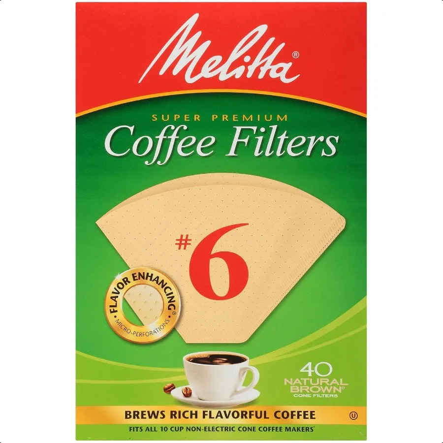 Melitta Filtros de café de 6 conos Sin blanquear Marrón natural Paquete de 40 unidades de 12 480 filtros totales El embalaje de cuenta puede variar