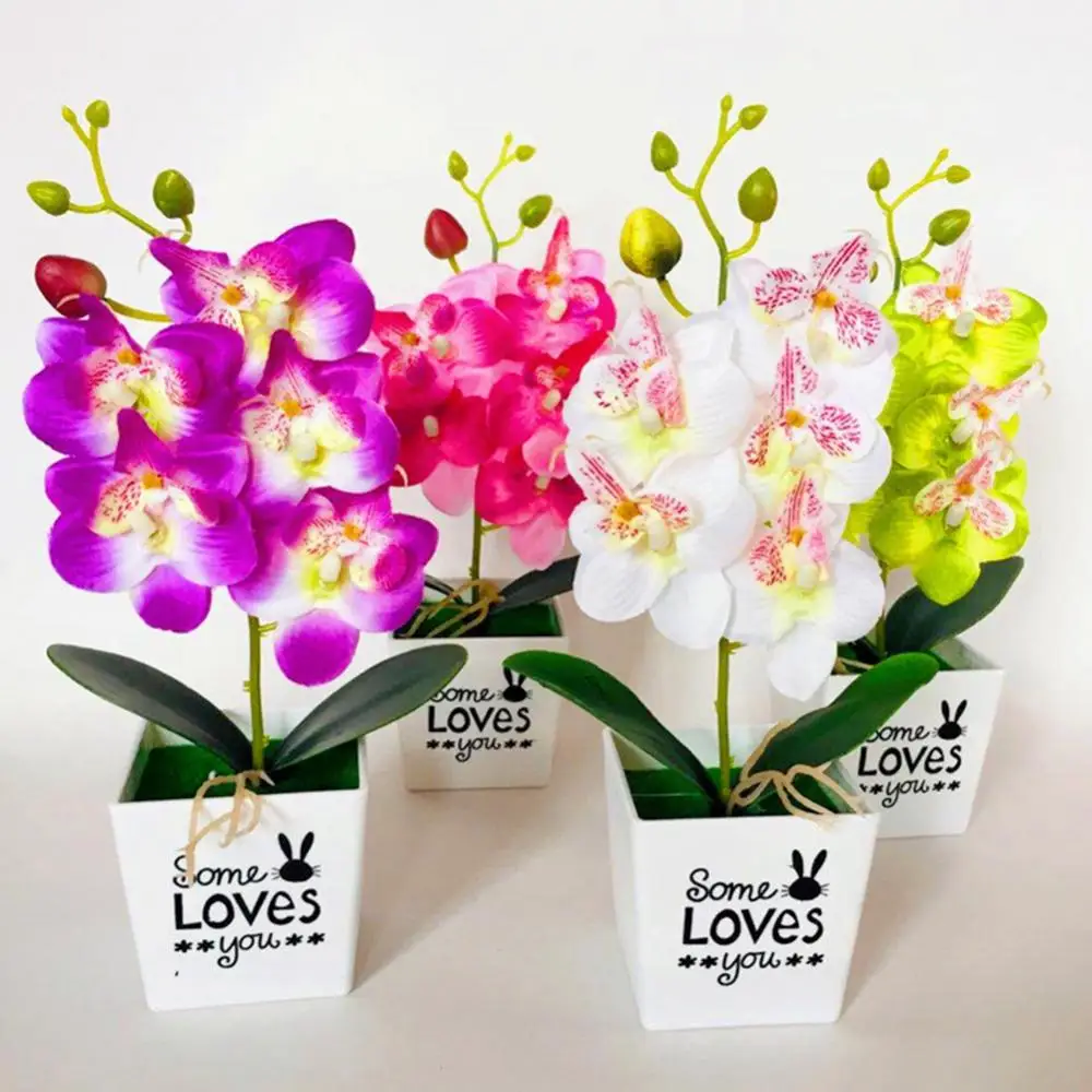 29*14cm Artificial Butterfly Orchid Bonsai Fake Flower With Pot Moth Orchids Wedding Christmas Festival Home Furniture Decor