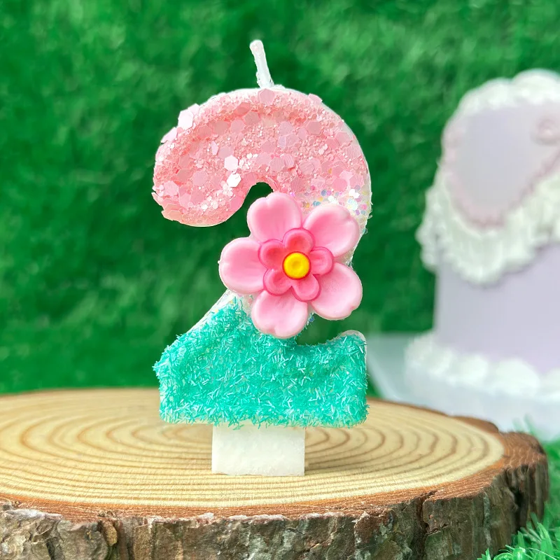 Flower series gradual change digital birthday candle cake decoration party dessert ornament plug-in