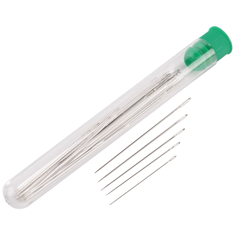 25 إبرة خياطة كبيرة للعين - 5 أحجام إبر خياطة يدوية كبيرة في أنبوب تخزين شفاف للخياطة والحرف اليدوية - A51M