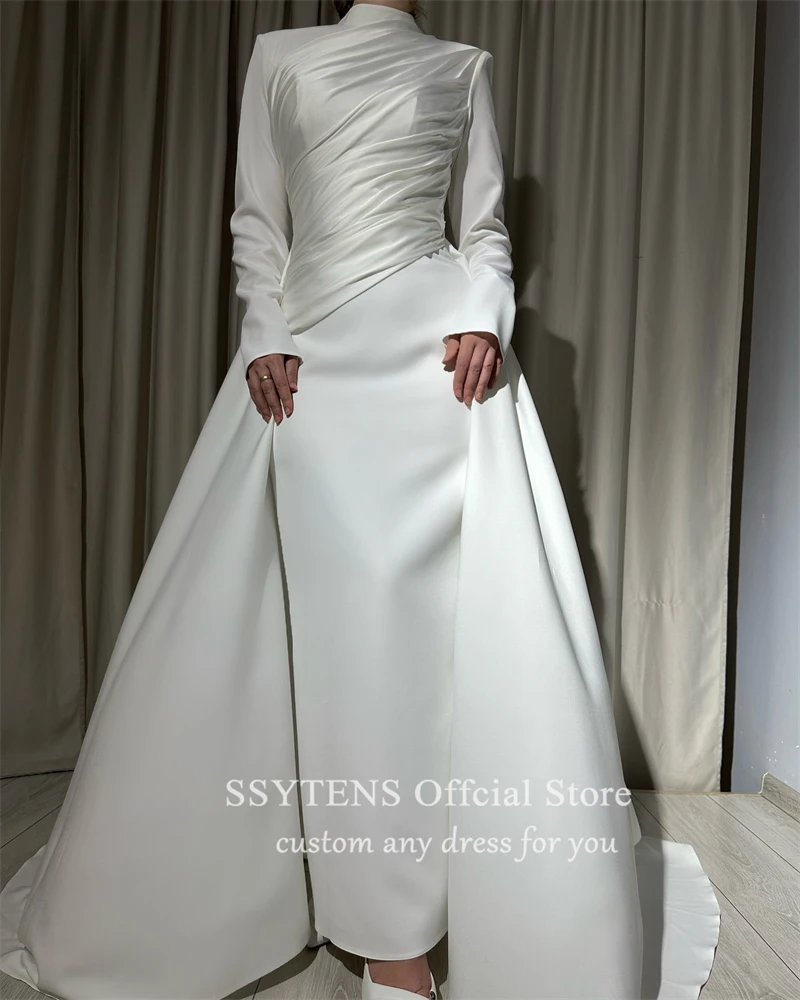 SSYTENS Wedding Dresses Long Sleeve High Neck Bride Party Dress Custom Saudi Muslim 2025 Ankle Length Bridal Modest Prom Gowns