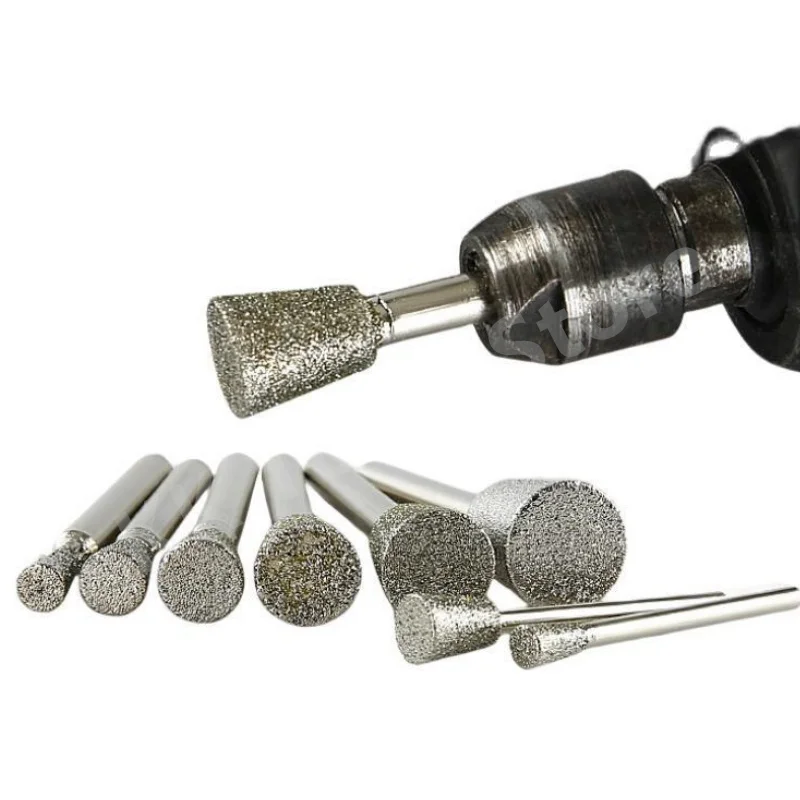 

3/6mm Shank Diamond Grinding Burr Drill Bit Electroplated Mounted Burr Diamond Grinding Head Stone Gemstone Carving Polishing